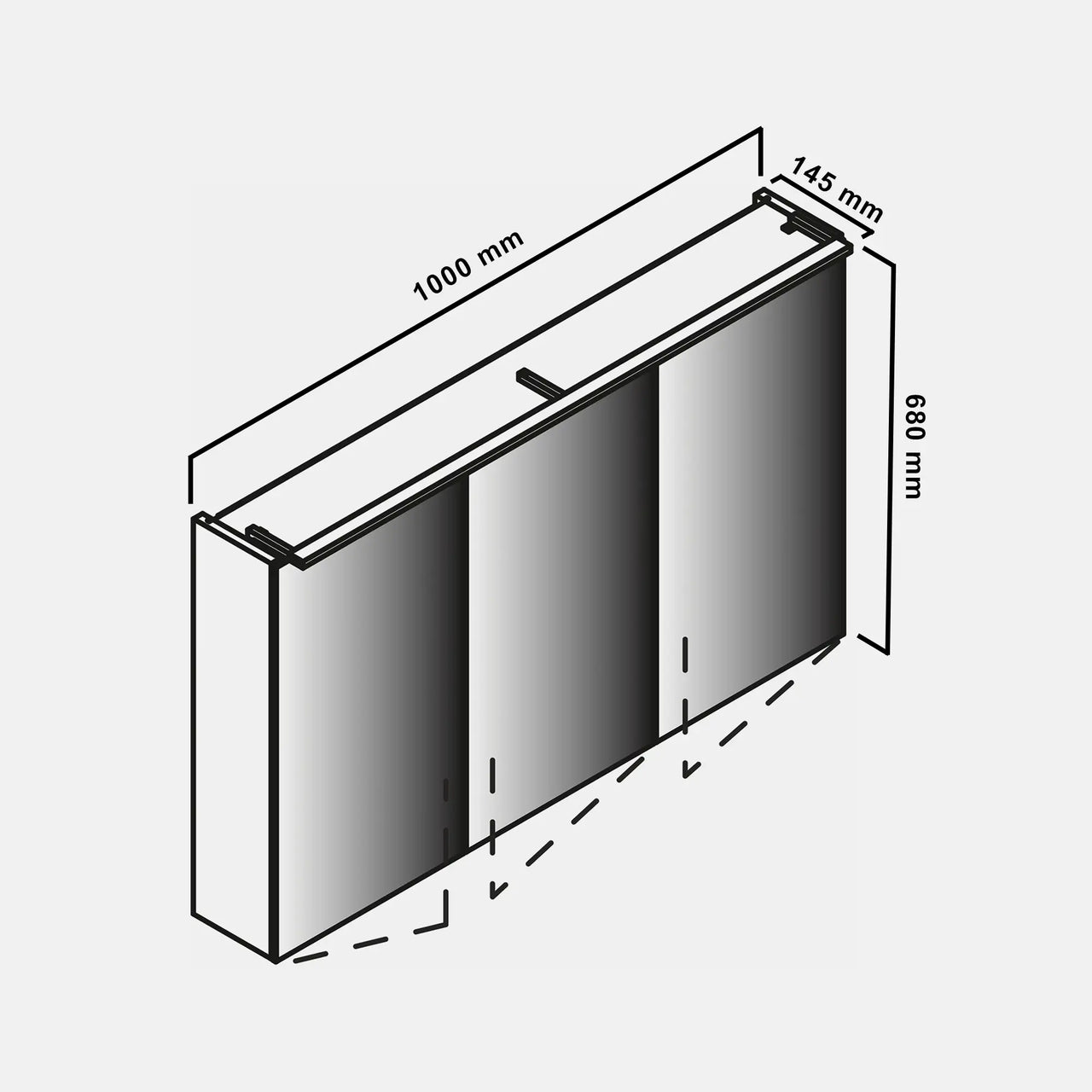 Spiegelschrank L5 | 100 cm mit dimmbarer Leuchte und 3 Türen