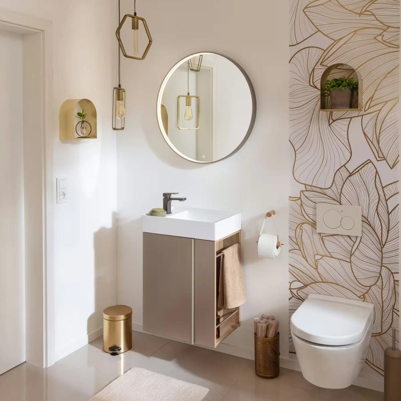 LED Spiegel | 80 cm mit LED Beleuchtung, Goldbronze