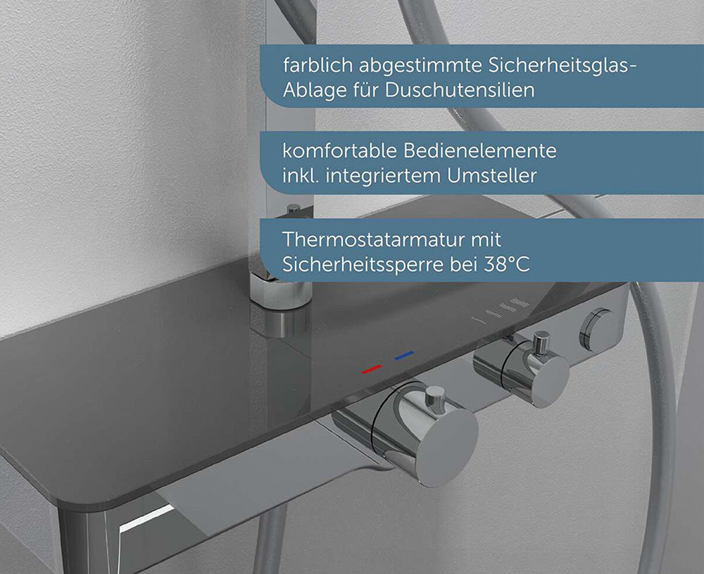 Kopfbrause-Set Ocean, Chom/Weiß, mit Thermostatarmatur, mit Ablage – Bild 1