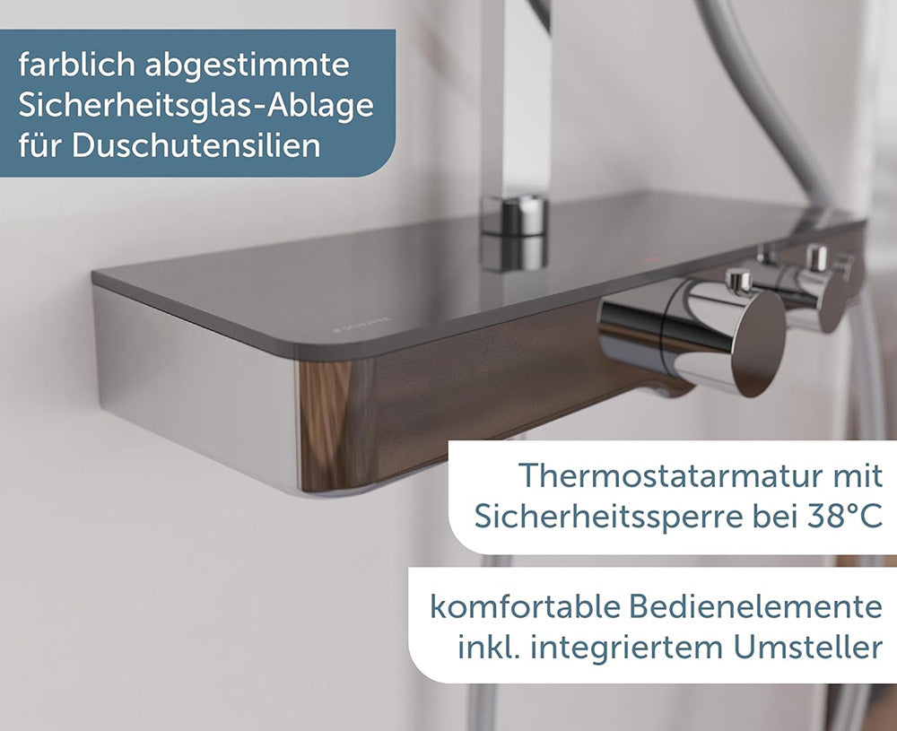 Kopfbrause-Set Ocean, Chrom/Anthrazit, mit Thermostatarmatur, mit Ablage – Bild 1